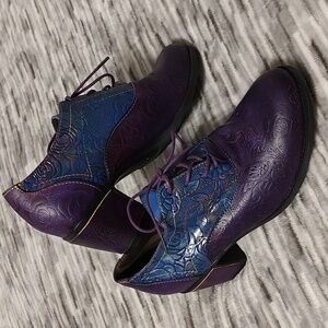 Gracosy Purple/Blue Leather Oxfords with heel Sz 37
